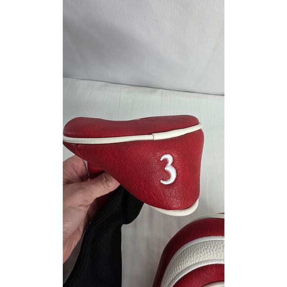 Red & White Golf Head Covers 3pcs Set, Driver Fairway Wood Headcovers 1/ 3 / X - Picture 11 of 12